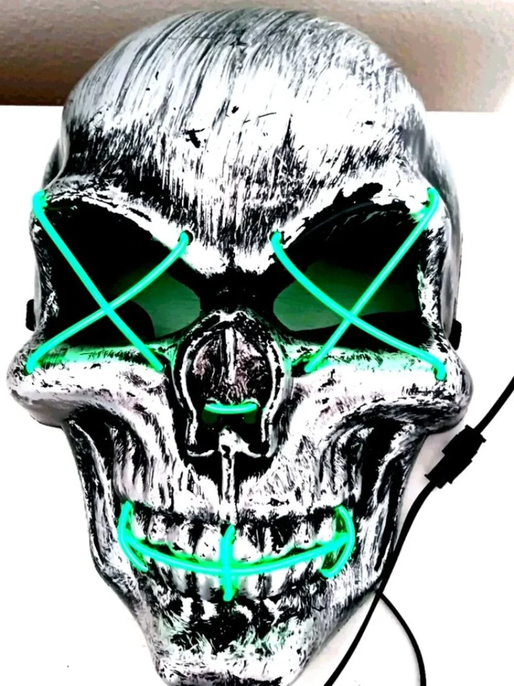 Skull Silver +Black LED Light Up Adult Size Mask Unisex